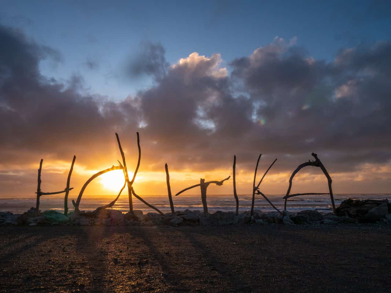 Hokitika Driftwood Sign, Hokitika Town, West Coast, New Zealand